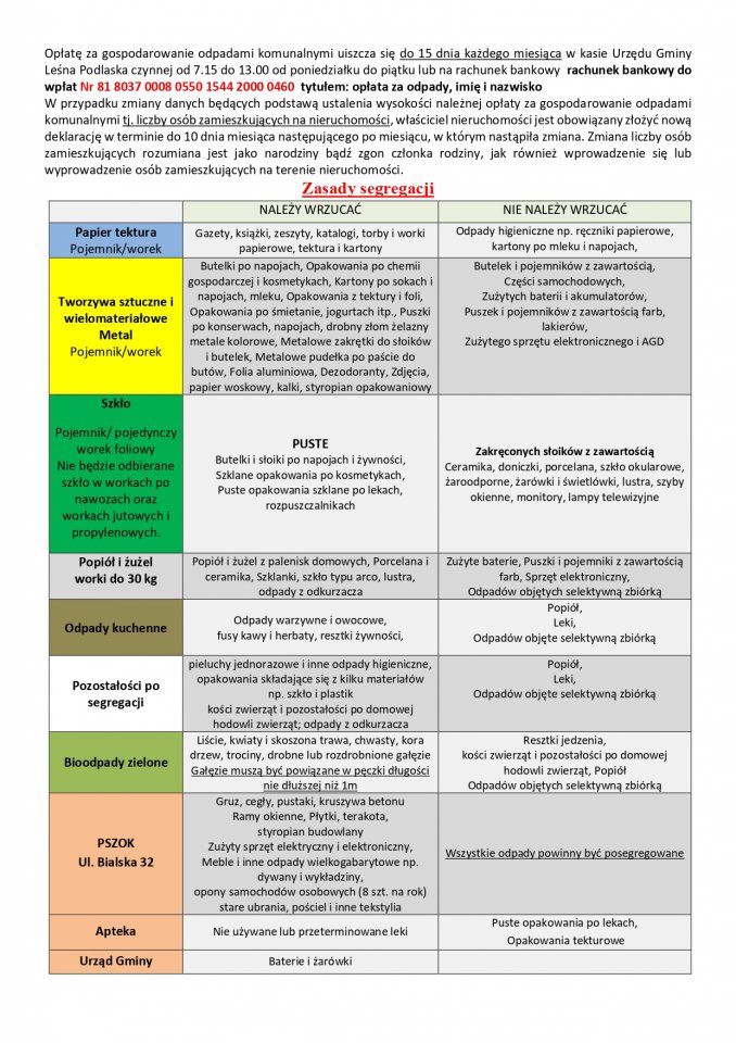 harmonogram leśna podlaska 2026