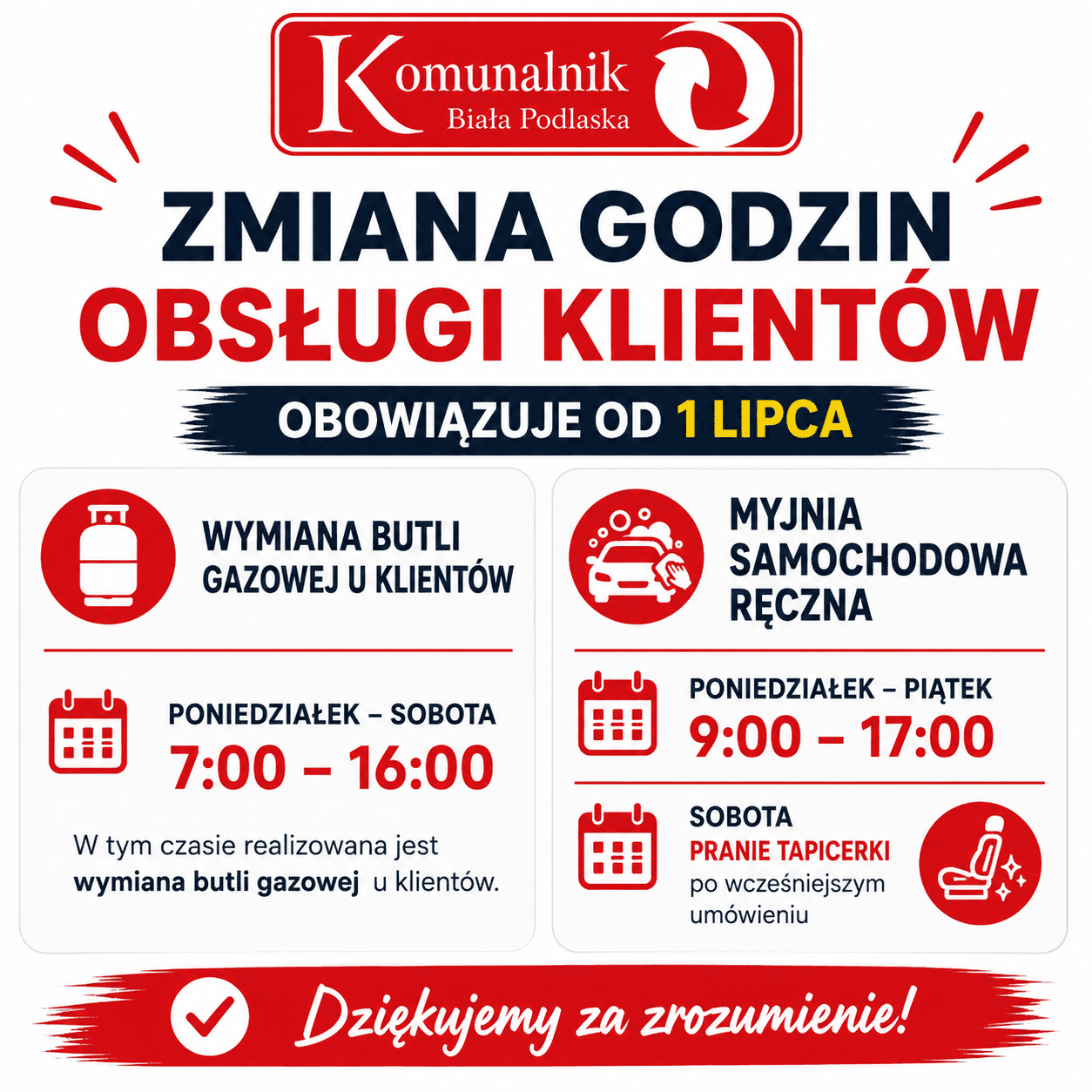 UWAGA – zmiany godzin pracy naszych usług